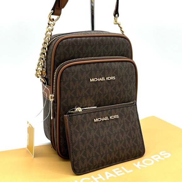 Michael Kors Medium NS Chain Xbody Bag & Small TZ Coinpouch w/ID Brown/Gold - Picture 3 of 12